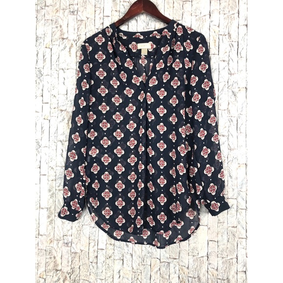 LOFT Tops - Ann Taylor Loft Print Sheer Tunic Blouse